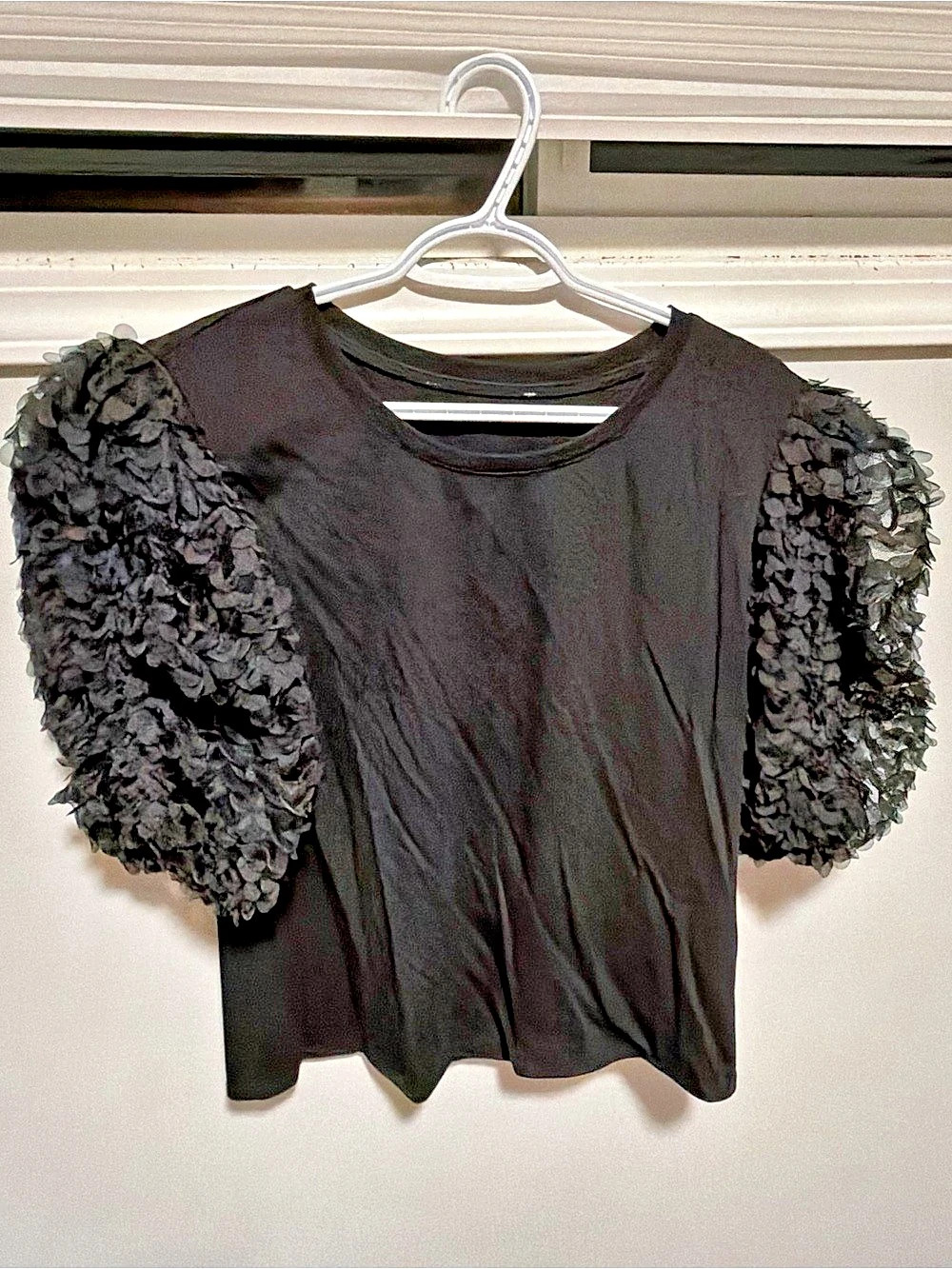 DOLAN Ruffle Sleeve Black Textured Short Sleeve Top